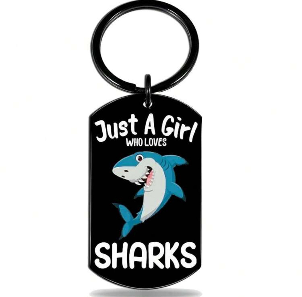 3/$25 Just A Girl Who Loves Sharks Stainless Steel Keychain NEW